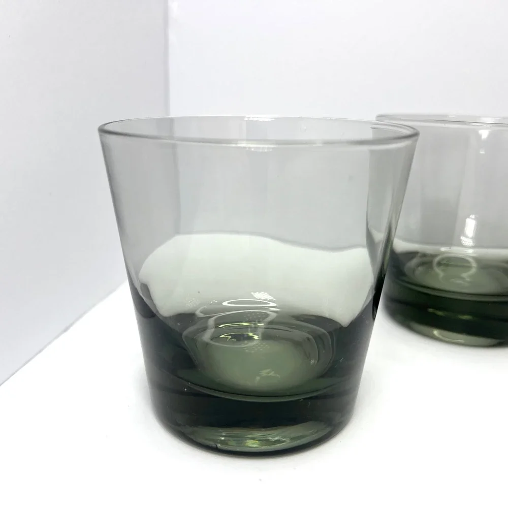 2 Whiskey Glasses MCM Smoke Grey Vintage Rocks Tumblers Bar Handblown Midcentury